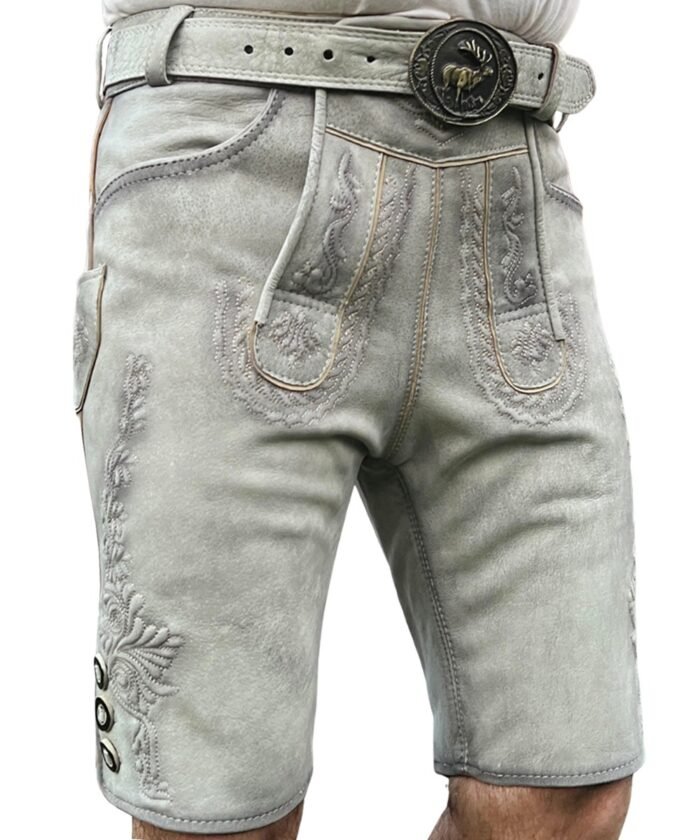 Lederhosen Herren Trachten Kürze Lederhose Antik Grau Lederhosen Mit Gürtel Gr.46 bis 58