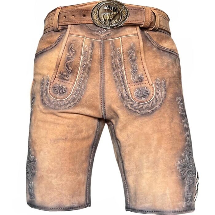 Herren Hirsch-Lederhose Trachten Lederhose Antike braun Oktoberfesthose Gr,46-58
