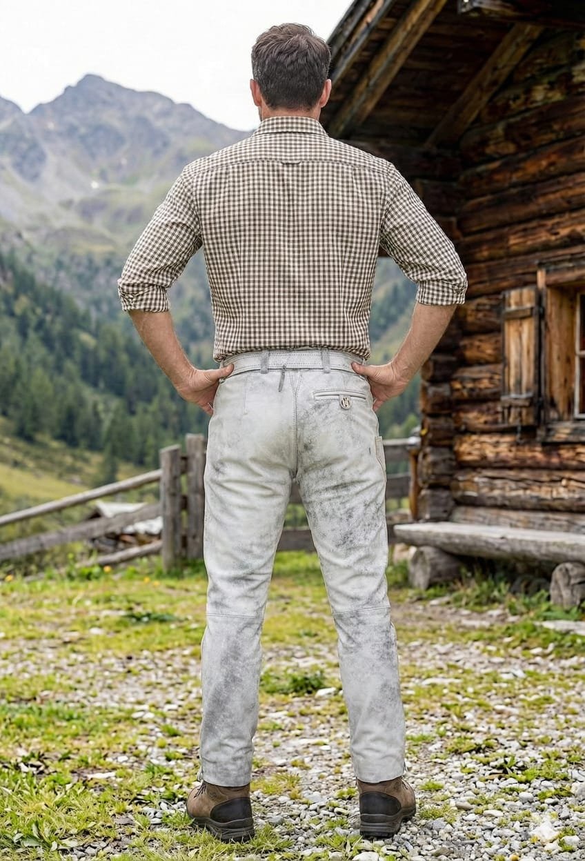 Unikat lange Lederhose Trachten Lederhose Wildbock Lederhosen für Männer mit Gürtel Größe 46-60 - Image 3
